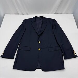 Lauren Ralph Lauren 100% Wool Gold Button Blazer Mens 44L Navy Jacket Sport Coat